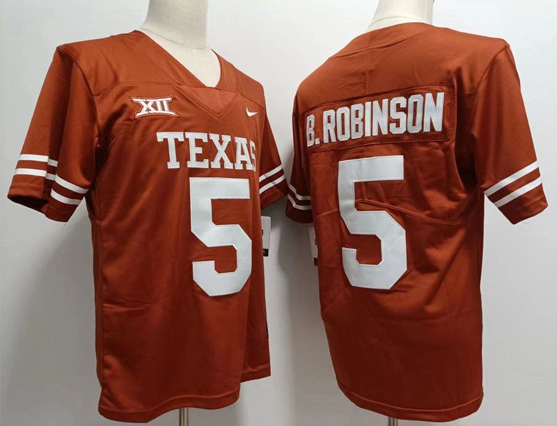 Men Texas Longhorns #5 B.Robinson Yellow Nike 2025 NCAA Jersey